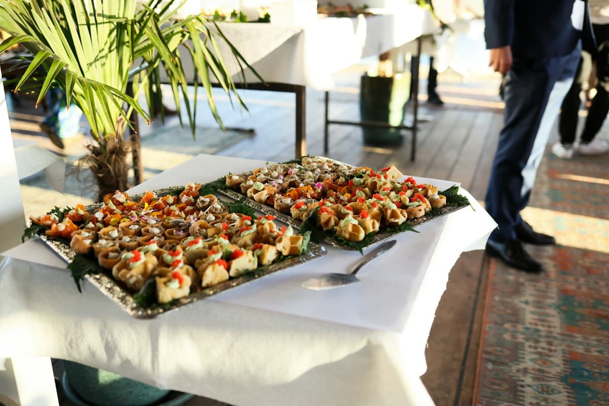 Trays of prepared canapés at a catered event